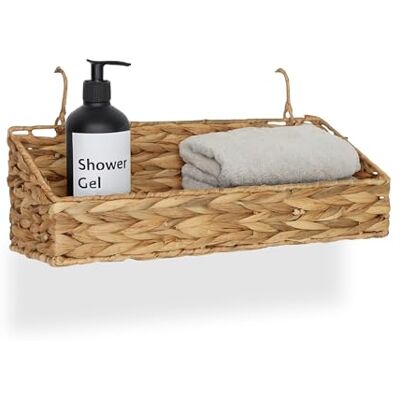 Relaxdays Cesta de Almacenamiento de Jacinto de Agua, 2 Ganchos, 14 x 42 x 16 cm, Cesta Colgante, baño, Natural Relaxdays Cesta de Almacenamiento de Jacinto de Agua, 2 Ganchos, 14 x 42 x 16 cm, Cesta Colgante, baño, Natural