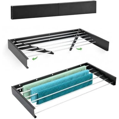 Amig Tendedero de Pared Extensible 80 cm Negro Acero 6 Metros De Tendido 6 Varillas De Aluminio Cuerpo De Acero Carga Máxima 24 Kg Fijaciones Incluidas Amig Tendedero de Pared Extensible 80 cm Negro Acero 6 Metros De Tendido 6 Varillas De Aluminio Cuerpo De Acero Carga Máxima 24 Kg Fijaciones Incluidas