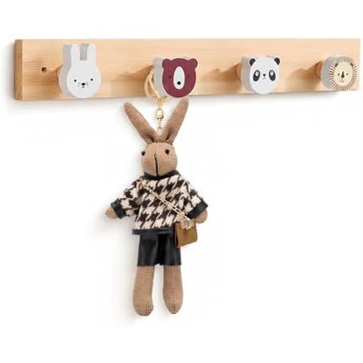 Relaxdays Perchero Infantil Animales, Barra con 4 Ganchos, 5 x 36 x 5 cm, Madera/MDF, Multicolor Relaxdays Perchero Infantil Animales, Barra con 4 Ganchos, 5 x 36 x 5 cm, Madera/MDF, Multicolor
