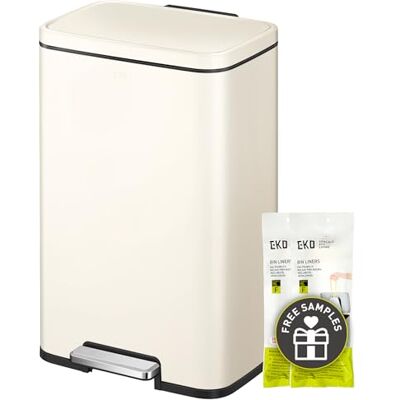EKO Madison Bote de basura de acero vainilla de 50 litros/13.2 galones con forro interior, acabado resistente a las huellas dactilares EKO Madison Bote de basura de acero vainilla de 50 litros/13.2 galones con forro interior, acabado resistente a las huellas dactilares