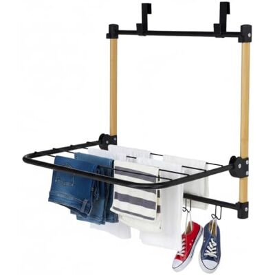 Relaxdays Tendedero de Puerta, para Colgar en Puerta o Ducha, Negro/Natural Ala abatible, 4 ganchos, bambú y metal Relaxdays Tendedero de Puerta, para Colgar en Puerta o Ducha, Negro/Natural Ala abatible, 4 ganchos, bambú y metal