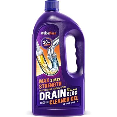 WoldoClean Gel Desatascador Tuberías Profesional Fregadero y Ducha 1 L Destapador de cañerías, desagües de baño o cocina, fórmula densa que baja al sifón, actúa en 30 minutos, 2 aplicaciones WoldoClean Gel Desatascador Tuberías Profesional Fregadero y Ducha 1 L Destapador de cañerías, desagües de baño o cocina, fórmula densa que baja al sifón, actúa en 30 minutos, 2 aplicaciones