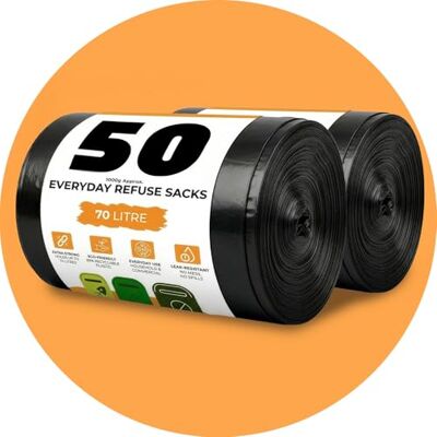 Roe Tenpo Paquete de 100 bolsas de basura resistentes, 70 L, 30 micras, fuertes y duraderas, resistentes a desgarros, bolsas de basura negras para uso diario, uso doméstico y comercial Roe Tenpo Paquete de 100 bolsas de basura resistentes, 70 L, 30 micras, fuertes y duraderas, resistentes a desgarros, bolsas de basura negras para uso diario, uso doméstico y comercial