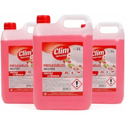 Clim Profesional Fregasuelos Frutos del Bosque 3x5L pH Neutro Biodegradable Apto Suelos y Paredes, Terrazo Mármol y Epoxi, Uso Profesional y Domeéstico Clim Profesional Fregasuelos Frutos del Bosque 3x5L pH Neutro Biodegradable Apto Suelos y Paredes, Terrazo Mármol y Epoxi, Uso Profesional y Domeéstico
