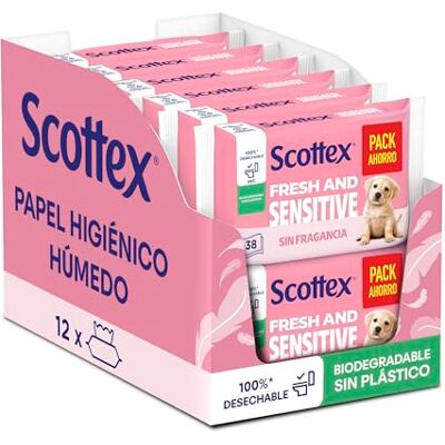 Scottex Sensitive Papel higiénico húmedo 38 servicios (38 servicios x 12 packs, Total 456 servicios) Scottex Sensitive Papel higiénico húmedo 38 servicios (38 servicios x 12 packs, Total 456 servicios)