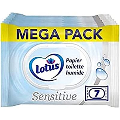 Lotus Papel higiénico húmedo sensitivo, sin colorantes, ni perfume, fibra FSC 100% de origen natural, 294 hojas y 42 unidades (7 unidades) Lotus Papel higiénico húmedo sensitivo, sin colorantes, ni perfume, fibra FSC 100% de origen natural, 294 hojas y 42 unidades (7 unidades)