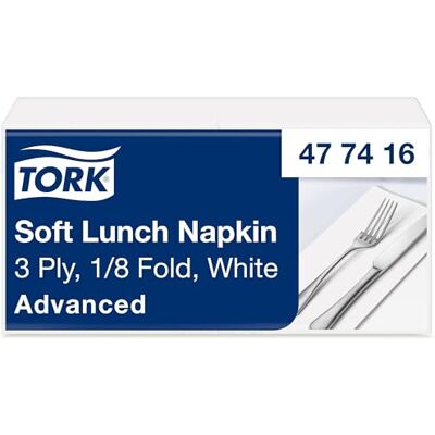 Tork Servilleta Soft Lunch blanca, pliegue 1/8, 3 capas, 33 cm × 33 cm, 150 servilletas, 477416 Tork Servilleta Soft Lunch blanca, pliegue 1/8, 3 capas, 33 cm × 33 cm, 150 servilletas, 477416