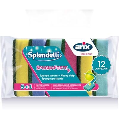 Arix 72 esponjas abrasivas de Colores de la línea Splendelli, esponjas Multiusos para la Suciedad obstinada, 12 Paquetes de 6 esponjas – Fabricado en Italia Arix 72 esponjas abrasivas de Colores de la línea Splendelli, esponjas Multiusos para la Suciedad obstinada, 12 Paquetes de 6 esponjas – Fabricado en Italia
