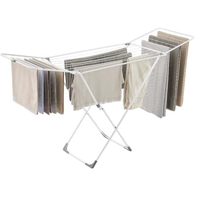 SONGMICS Tendedero de Ropa, Tendedero de Metal, Plegable, Ahorra Espacio, Uso en Interiores y Exteriores, para Ropa de Cama, con 2 Alas, Blanco LLR540W01 SONGMICS Tendedero de Ropa, Tendedero de Metal, Plegable, Ahorra Espacio, Uso en Interiores y Exteriores, para Ropa de Cama, con 2 Alas, Blanco LLR540W01