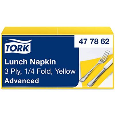 Tork Lunch Soft/Servilletas suaves para almuerzo / 10 paquetes x 150 unidades (1500 unidades) / Pliegue 1/4 / color amarillo / 3 capas / 33 x 32,6 cm/Advanced Tork Lunch Soft/Servilletas suaves para almuerzo / 10 paquetes x 150 unidades (1500 unidades) / Pliegue 1/4 / color amarillo / 3 capas / 33 x 32,6 cm/Advanced