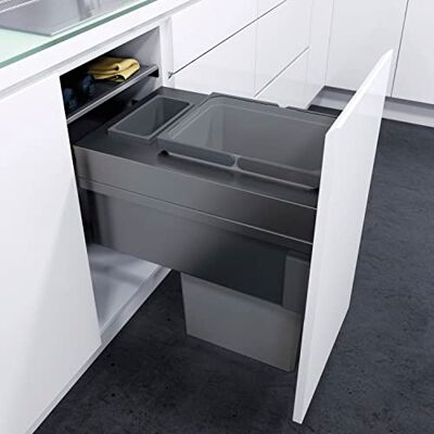 VAUTH-SAGEL Envi Space XX Pro Cubo de basura empotrable con conexión frontal, 400 mm para cocina con amortiguación y autoalimentación, recipiente de 35 litros, plástico y acero lavagrau VAUTH-SAGEL Envi Space XX Pro Cubo de basura empotrable con conexión frontal, 400 mm para cocina con amortiguación y autoalimentación, recipiente de 35 litros, plástico y acero lavagrau