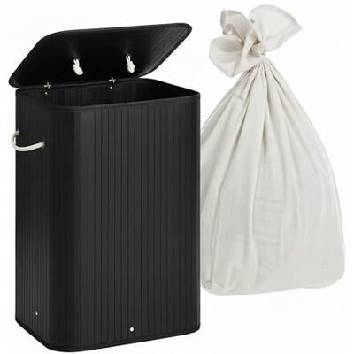 Relaxdays cesto para Ropa con Tapa, bambú, 80 l, Plegable (Al x An x F): 60 x 40 x 30 cm, Negro Relaxdays cesto para Ropa con Tapa, bambú, 80 l, Plegable (Al x An x F): 60 x 40 x 30 cm, Negro