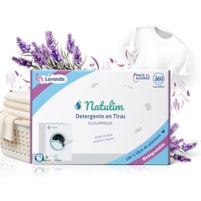 Natulim Detergente en Tiras para Lavadora (360 Lavados) Incluye efecto Suavizante, Ecológico, Hipoalergénico, Zero Waste, Made in Spain Ropa limpia y suave sin ensuciar el Planeta (Lavanda) Natulim Detergente en Tiras para Lavadora (360 Lavados) Incluye efecto Suavizante, Ecológico, Hipoalergénico, Zero Waste, Made in Spain Ropa limpia y suave sin ensuciar el Planeta (Lavanda)