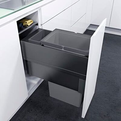 VAUTH-SAGEL Envi Space XX Pro Cubo de basura empotrable con conexión frontal, 300 mm, cocina con amortiguación y autoalimentación, depósito de 32 litros, plástico/acero, color gris VAUTH-SAGEL Envi Space XX Pro Cubo de basura empotrable con conexión frontal, 300 mm, cocina con amortiguación y autoalimentación, depósito de 32 litros, plástico/acero, color gris