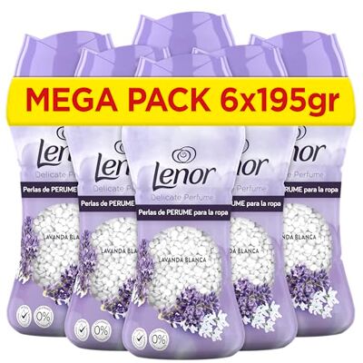 LENOR UNstoppables Perlas de Perfume para la Ropa, 96 Lavados (6 x 195g), Suavizante con Fragancia Lavanda Blanca, Potenciador de Frescor LENOR UNstoppables Perlas de Perfume para la Ropa, 96 Lavados (6 x 195g), Suavizante con Fragancia Lavanda Blanca, Potenciador de Frescor