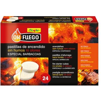Flower Pastillas de Encendido OKFuego 24 Unidades Barbacoa Limpia sin Humo ni Olores No Tóxicas Sin Parafina Multicolor Flower Pastillas de Encendido OKFuego 24 Unidades Barbacoa Limpia sin Humo ni Olores No Tóxicas Sin Parafina Multicolor