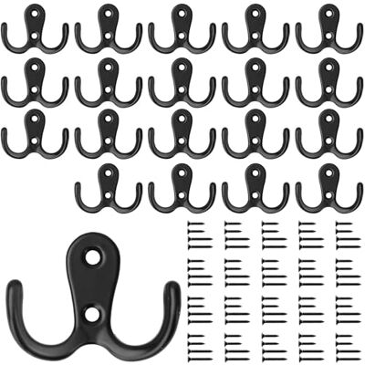 Bolatus 20 ganchos para ropa, perchero, doble pared, retro, de metal, con 40 tornillos, para baño, cocina, color negro Bolatus 20 ganchos para ropa, perchero, doble pared, retro, de metal, con 40 tornillos, para baño, cocina, color negro