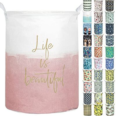 Aouker Merdes Cesta de lavandería plegable impermeable de 19.7 pulgadas, cesta de lavandería para ropa sucia, organizador de almacenamiento para colección de juguetes (rosa vida) Aouker Merdes Cesta de lavandería plegable impermeable de 19.7 pulgadas, cesta de lavandería para ropa sucia, organizador de almacenamiento para colección de juguetes (rosa vida)