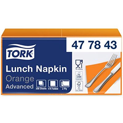 Tork Lunch/Servilletas para almuerzo / 10 paquetes x 200 unidades (2000 servilletas)/ color naranja / 2 capas / 33 x 32,6 cm/Advanced Tork Lunch/Servilletas para almuerzo / 10 paquetes x 200 unidades (2000 servilletas)/ color naranja / 2 capas / 33 x 32,6 cm/Advanced