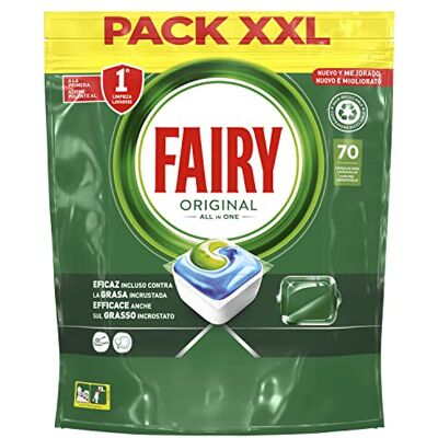 FAIRY , Original Todo En Uno Pastillas Lavavajillas, 70 cápsulas Lavavajillas, Elimina Grasa Reseca, Detergente Lavavajillas con Aroma Limpio y Fresco FAIRY , Original Todo En Uno Pastillas Lavavajillas, 70 cápsulas Lavavajillas, Elimina Grasa Reseca, Detergente Lavavajillas con Aroma Limpio y Fresco