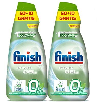 Reckitt Finish Power Gel 0% Detergente Gel Lavavajilla con Certificado Ecológico, 2 unidades 120 Dosis Reckitt Finish Power Gel 0% Detergente Gel Lavavajilla con Certificado Ecológico, 2 unidades 120 Dosis