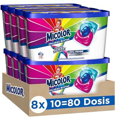 Micolor Detergente en Cápsulas Adiós al Separar (10 lavados, pack de 8), jabón para ropa de color en formato sostenible con poder quitamanchas que protege los colores Micolor Detergente en Cápsulas Adiós al Separar (10 lavados, pack de 8), jabón para ropa de color en formato sostenible con poder quitamanchas que protege los colores