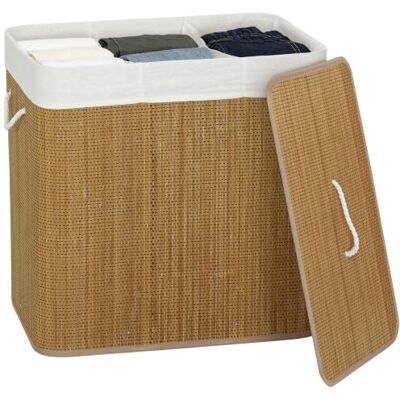 HOMCOM Cesto de Ropa Sucia con Tapa 144L de Bambú 60x40x60 cm Marrón Cesta Colada, 2 Compartimentos, Bolsa Interior Extraíble, para Lavandería, Dormitorio HOMCOM Cesto de Ropa Sucia con Tapa 144L de Bambú 60x40x60 cm Marrón Cesta Colada, 2 Compartimentos, Bolsa Interior Extraíble, para Lavandería, Dormitorio
