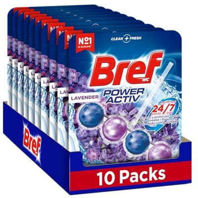 Bref Power Activ Lavanda Cesta WC Limpia baño para un WC siempre limpio y fresco, limpiador de baños con fórmula antical que elimina la suciedad, pack de 10 unidades Bref Power Activ Lavanda Cesta WC Limpia baño para un WC siempre limpio y fresco, limpiador de baños con fórmula antical que elimina la suciedad, pack de 10 unidades