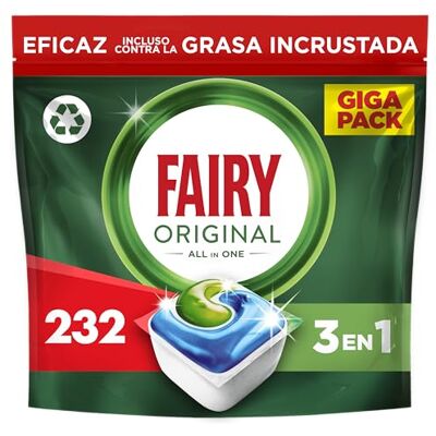 FAIRY Original Todo En Uno Pastillas Lavavajillas, 232 Capsulas, Elimina Grasa Reseca, Detergente Lavavajillas con Aroma a Limpio y Fresco FAIRY Original Todo En Uno Pastillas Lavavajillas, 232 Capsulas, Elimina Grasa Reseca, Detergente Lavavajillas con Aroma a Limpio y Fresco