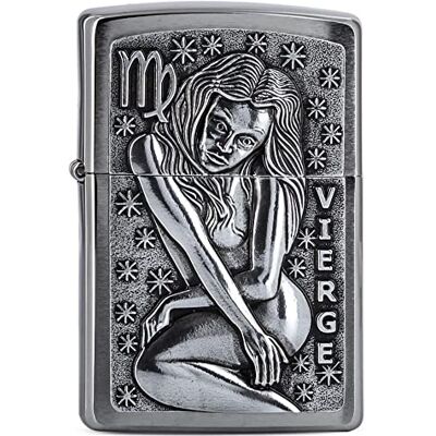 Zippo Sturmfeuerzeug Zodiac Vierge, Brushed Chrome, Emblem Nachfüllbar Wiederverwendbar Windfestes Design Geschenkbox Made in USA Zippo Sturmfeuerzeug Zodiac Vierge, Brushed Chrome, Emblem Nachfüllbar Wiederverwendbar Windfestes Design Geschenkbox Made in USA