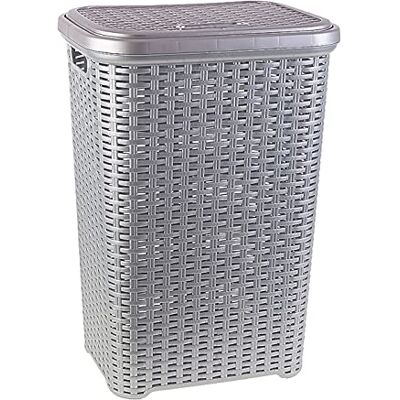 AC Cesto para ropa sucia con tapa y asas Estilo Rattan Fabricado en españa Cubo pongotodo para colada Diseño imitión mimbre Capidad 60 Litros 61,5 x 42,5 x 34 cm Color Plata AC Cesto para ropa sucia con tapa y asas Estilo Rattan Fabricado en españa Cubo pongotodo para colada Diseño imitión mimbre Capidad 60 Litros 61,5 x 42,5 x 34 cm Color Plata