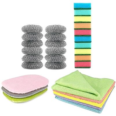 D.RECT LEVIATAN Juego de 30 paños de Cocina, 5 paños de Microfibra, 10 Unidades, Esponja de Cocina, Esponja de Limpieza por Dos Lados, 12 esponjas de Acero, 3 Unidades D.RECT LEVIATAN Juego de 30 paños de Cocina, 5 paños de Microfibra, 10 Unidades, Esponja de Cocina, Esponja de Limpieza por Dos Lados, 12 esponjas de Acero, 3 Unidades