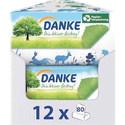 Danke Pañuelos ecológicos reciclados - 4 capas, 12x80 unidades Danke Pañuelos ecológicos reciclados - 4 capas, 12x80 unidades