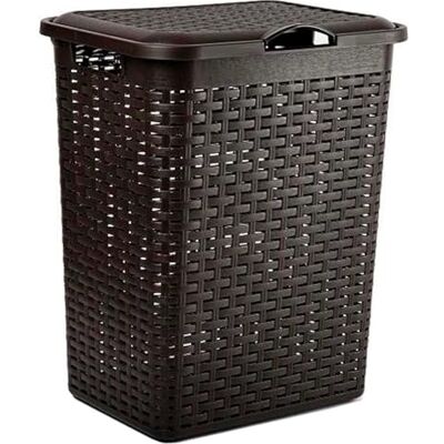 AC Cesto Rattan para Ropa Sucia con Tapa y Asas Pongotodo de plástico Cubo para Colada Imitión de Mimbre Fabricado en España (Wengué 38 litros 49 x 38,5 x 29,5 cm) AC Cesto Rattan para Ropa Sucia con Tapa y Asas Pongotodo de plástico Cubo para Colada Imitión de Mimbre Fabricado en España (Wengué 38 litros 49 x 38,5 x 29,5 cm)
