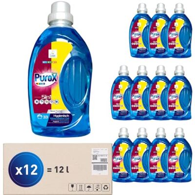 Clovin Purox PUROX COLOR Detergente Lavadora Líquido Gel (33 Lavados x12) – para ropa de color, elimina manchas, totalmente enjuagable, ecológico, protección antical, 1 L Multipack 12 Unidades Clovin Purox PUROX COLOR Detergente Lavadora Líquido Gel (33 Lavados x12) – para ropa de color, elimina manchas, totalmente enjuagable, ecológico, protección antical, 1 L Multipack 12 Unidades