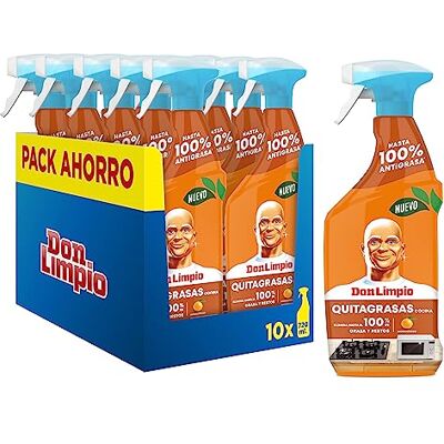 DON LIMPIO Quitagrasas Express, Detergente en Spray, 7.2 L (10 x 720 ml), Hasta un 100% de Poder Desegrasante, Aroma Cítricos, Mega Pack DON LIMPIO Quitagrasas Express, Detergente en Spray, 7.2 L (10 x 720 ml), Hasta un 100% de Poder Desegrasante, Aroma Cítricos, Mega Pack