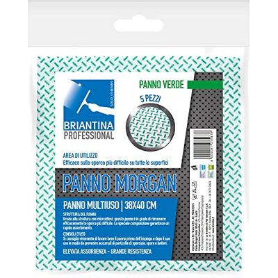 La Briantina Morgan Juego de 5 paños Multiusos para Limpieza Profesional, para Suciedad obstinada, Reutilizables, 38 x 40 cm, 5 Unidades, Color Verde La Briantina Morgan Juego de 5 paños Multiusos para Limpieza Profesional, para Suciedad obstinada, Reutilizables, 38 x 40 cm, 5 Unidades, Color Verde