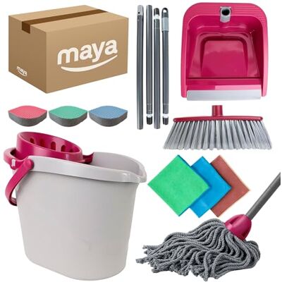 Maya Set de Limpieza del Hogar Atomic 7 en 1 Cubo de 14L con Escurridor, Fregona, Escoba, Palo por Secciones, Recogedor, Esponjas EVO y Bayetas de Microfibra Terry 200g Maya Set de Limpieza del Hogar Atomic 7 en 1 Cubo de 14L con Escurridor, Fregona, Escoba, Palo por Secciones, Recogedor, Esponjas EVO y Bayetas de Microfibra Terry 200g