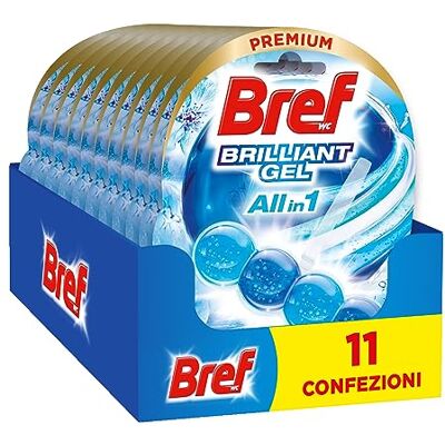 Bref Gel Brillante Océano Ártico Todo en 1 (pack de 11 unidades), cesta en gel para una limpieza completa,colgadores WC para la limpieza del baño, frescor duradero y brillo radiante Bref Gel Brillante Océano Ártico Todo en 1 (pack de 11 unidades), cesta en gel para una limpieza completa,colgadores WC para la limpieza del baño, frescor duradero y brillo radiante