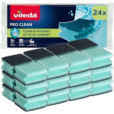 Vileda ProClean Estropajo de Alta Espuma con Enzimas, Paquete de 24 Vileda ProClean Estropajo de Alta Espuma con Enzimas, Paquete de 24