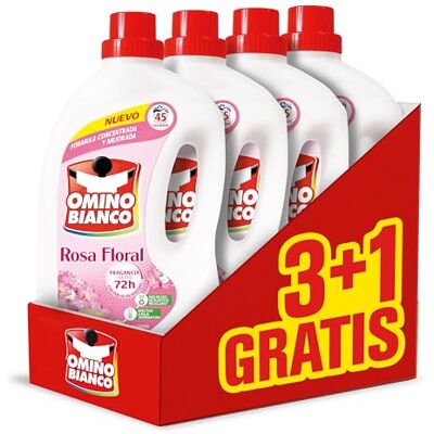 Omino Bianco Detergente líquido rosa floral 45 dosis, caja 3+1, 7200 ml Omino Bianco Detergente líquido rosa floral 45 dosis, caja 3+1, 7200 ml