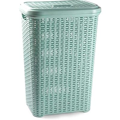 AC Cesto para ropa sucia con tapa y asas Estilo Rattan Fabricado en españa Cubo pongotodo para colada Diseño imitión mimbre Capidad 60 Litros 61,5 x 42,5 x 34 cm Color Verde AC Cesto para ropa sucia con tapa y asas Estilo Rattan Fabricado en españa Cubo pongotodo para colada Diseño imitión mimbre Capidad 60 Litros 61,5 x 42,5 x 34 cm Color Verde