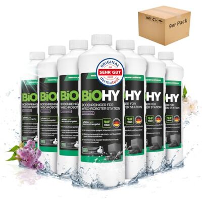 BIOHY Limpiador de suelos para robot limpiador estación con aroma primaveral (9 x 1 litro) Detergente concentrado para todos los robots limpiadores y aspiradores con función húmeda Poco espuma y BIOHY Limpiador de suelos para robot limpiador estación con aroma primaveral (9 x 1 litro) Detergente concentrado para todos los robots limpiadores y aspiradores con función húmeda Poco espuma y