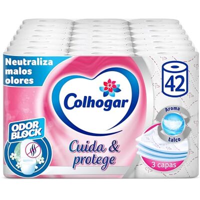 Colhogar Protect Cuida&Protege Odor Block 7x6 Papel Higiénico Suave y Resistente Paquete com 42 rollos 3 Capas rollos color blanco y con una fragancia talco Colhogar Protect Cuida&Protege Odor Block 7x6 Papel Higiénico Suave y Resistente Paquete com 42 rollos 3 Capas rollos color blanco y con una fragancia talco