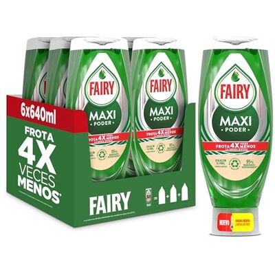 FAIRY Maxi Poder Líquido Lavavajillas 6x640ml, Limpieza Fácil Y Sin Esfuerzo Incluso En Las Ollas Y Sartenes Más Grasientas FAIRY Maxi Poder Líquido Lavavajillas 6x640ml, Limpieza Fácil Y Sin Esfuerzo Incluso En Las Ollas Y Sartenes Más Grasientas