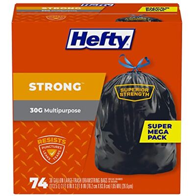 Hefty Una fuerte grande bolsas de basura SYNCHKG097425, Diferentes usos (113 litros), 74 Count, 1 Hefty Una fuerte grande bolsas de basura SYNCHKG097425, Diferentes usos (113 litros), 74 Count, 1
