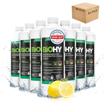 BIOHY Limpiador de suelos para robot de fregado con aroma fresco (9 x 1 litro) Detergente concentrado para todos los robots de limpieza y aspiración con función húmeda, sin espuma y sin rayas, para BIOHY Limpiador de suelos para robot de fregado con aroma fresco (9 x 1 litro) Detergente concentrado para todos los robots de limpieza y aspiración con función húmeda, sin espuma y sin rayas, para