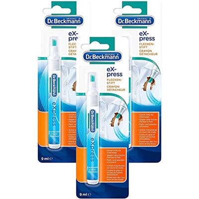 Dr. Beckmann eXpress Lápiz quitamanchas eficaz para viajes, solución rápida y fácil, 3 x 9 ml Dr. Beckmann eXpress Lápiz quitamanchas eficaz para viajes, solución rápida y fácil, 3 x 9 ml