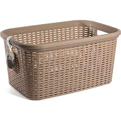 AC Cesta Colada Rectangular de plástico Fabricado en España Capidad de 35 litros Estilo Mimbre 53,5 x 36 x 26,5 cm Color Marrón AC Cesta Colada Rectangular de plástico Fabricado en España Capidad de 35 litros Estilo Mimbre 53,5 x 36 x 26,5 cm Color Marrón