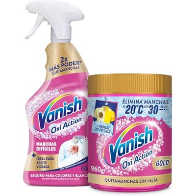 Vanish Oxi Action Gold quitamanchas multibeneficios Pack 960gr Ropa Color + Spray Quitamanchas Ropa día a día para ropa en spray sin lejía 4 en 1 750ml Vanish Oxi Action Gold quitamanchas multibeneficios Pack 960gr Ropa Color + Spray Quitamanchas Ropa día a día para ropa en spray sin lejía 4 en 1 750ml
